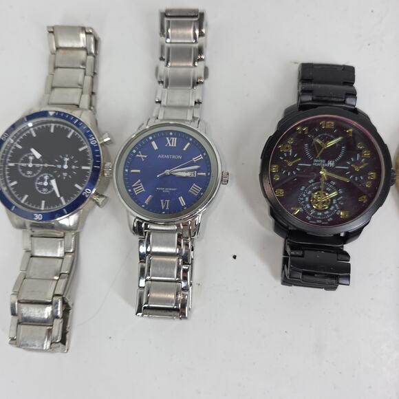 Vtg Watch Lot of 5 Mens Rocawear Time Piece Silver Black Leather Wrist Watches - Picture 7 of 14